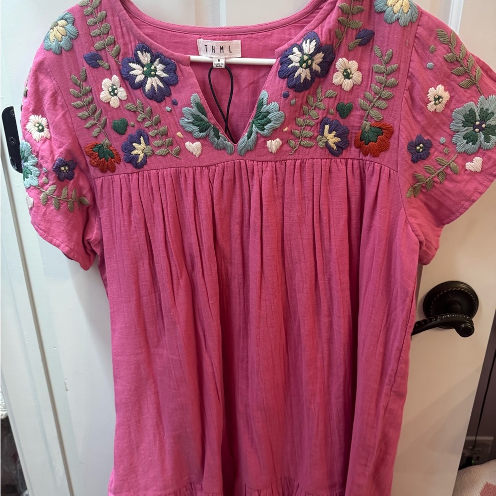 Pink Embroidered Women's Dress